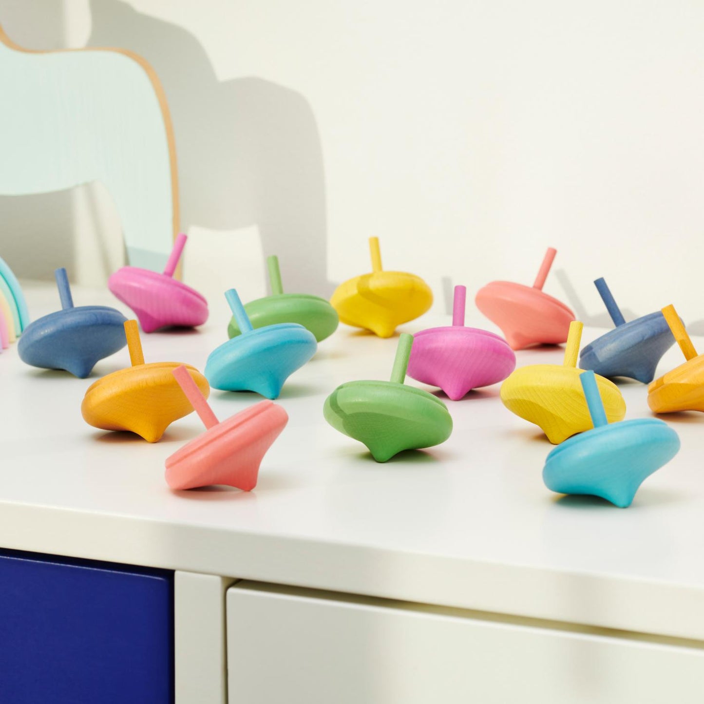 Rainbow Wooden Spinning Tops | Wooden Loose Parts | Open-Ended Toys
