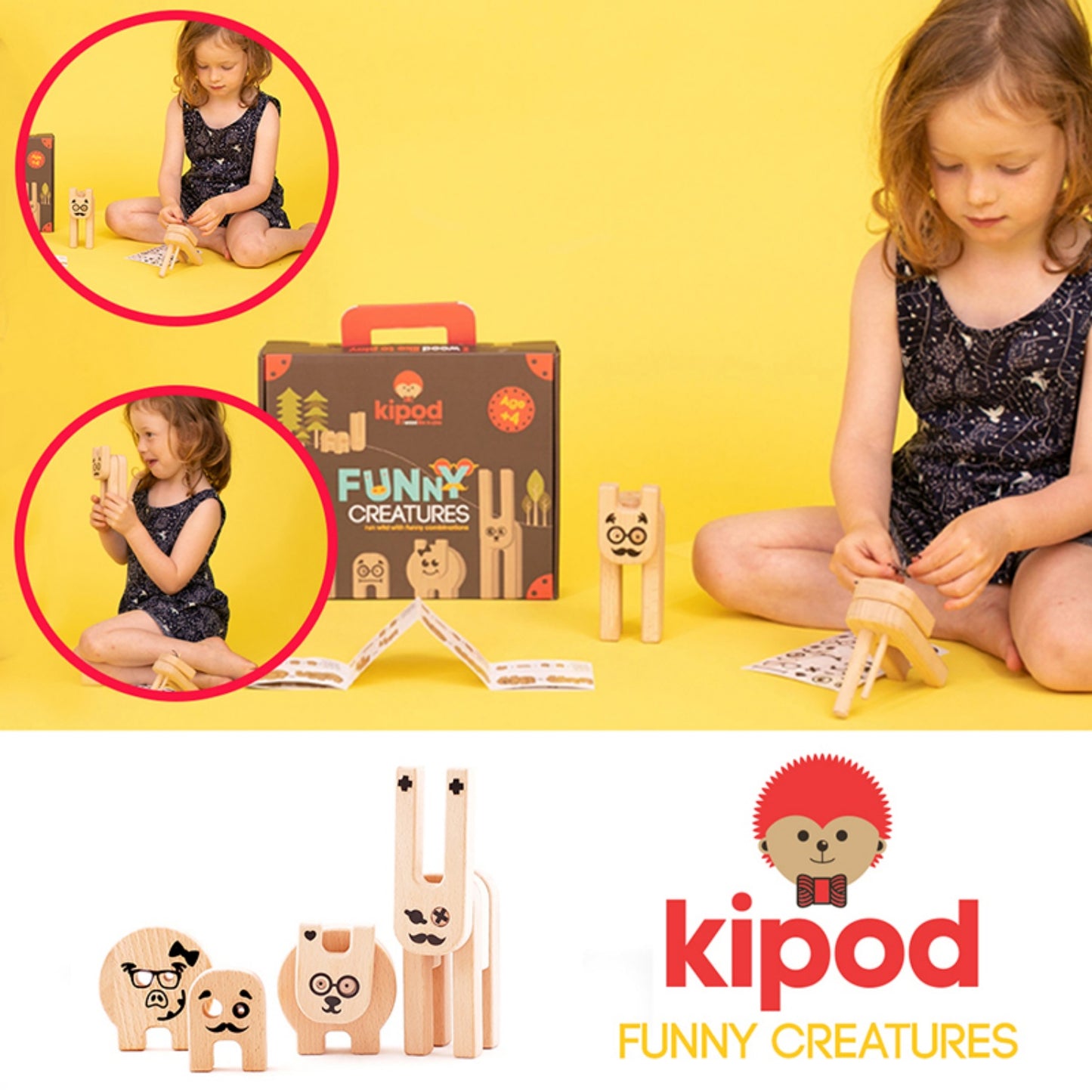 Kipod Toys Funny Creatures | Creative Wooden Toy Play Set | Wooden Assembly Puzzle & Game | Lifestyle – Girl Playing | BeoVERDE.ie