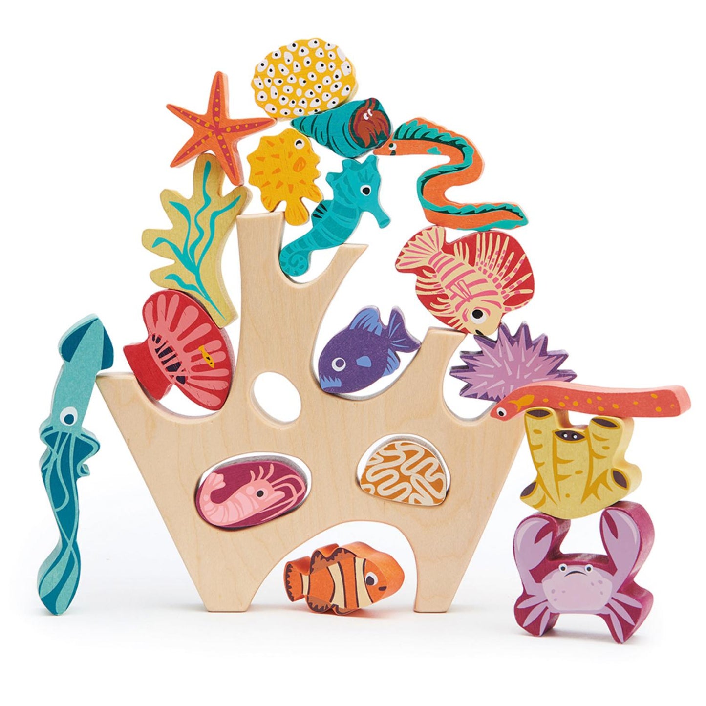 Stacking Coral Reef | Stacking + Balancing Wooden Toy | All Pieces Stacked On Coral | BeoVERDE.ie
