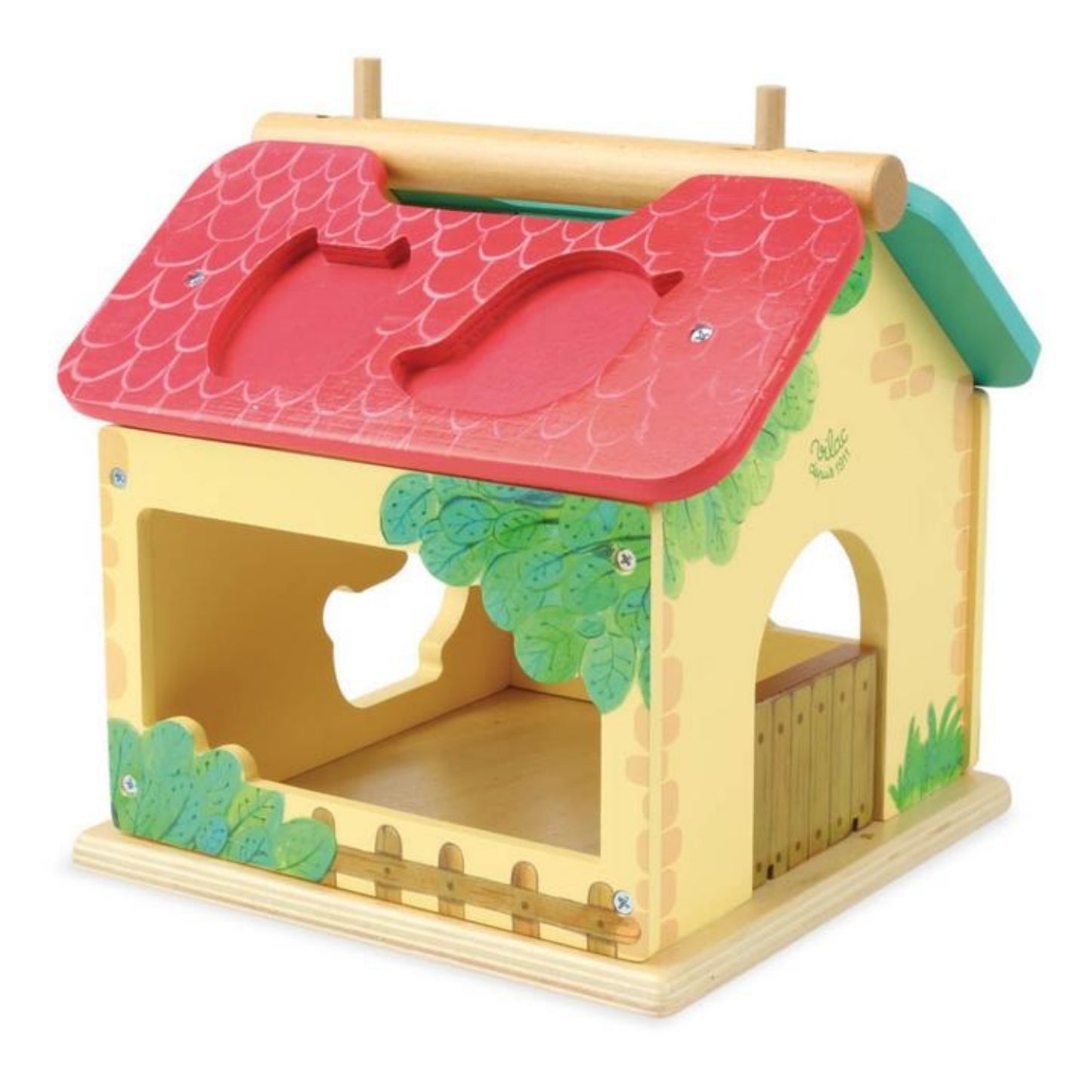 Vilac Farmhouse Shape Sorter with 10 Animals | Wooden Toddler Activity Toy | Side – Red Roof, without Wooden Animals | BeoVERDE.ie