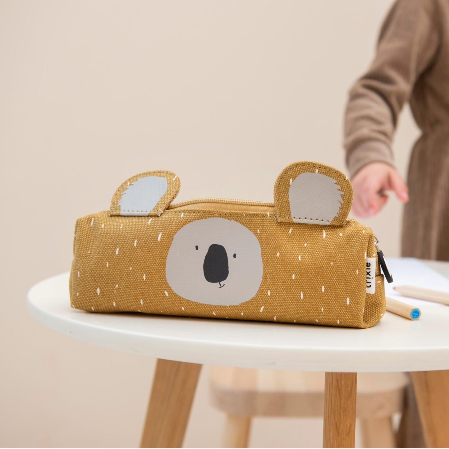 Trixie Mr Koala Pencil Case | Kid’s Pencil Case for Creche, Nursery & School | Lifestyle – Mr Koala Pencil Case on Table | BeoVERDE.ie