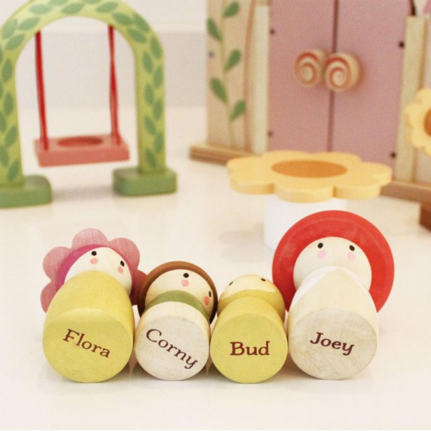 Tender Leaf Toys Rosewood Cottage | Portable Wooden Doll House | Wooden Dolls Have Their Names Printed Underneath | BeoVERDE.ie