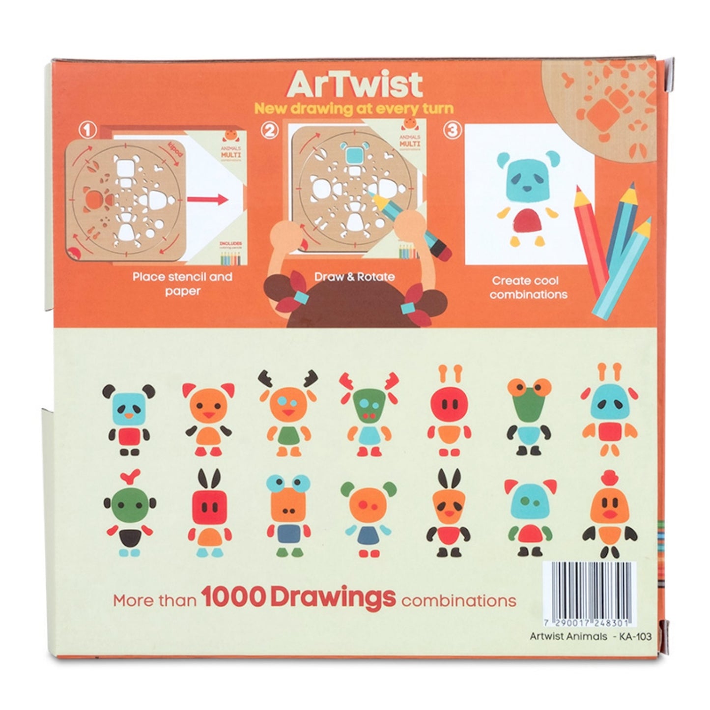 Animals - Rotating Wooden Drawing Stencil Kit for Children | Kipod Toys | Wooden Arts & Crafts Kit | Educational Wooden Toy | Packaging Back | BeoVERDE.ie