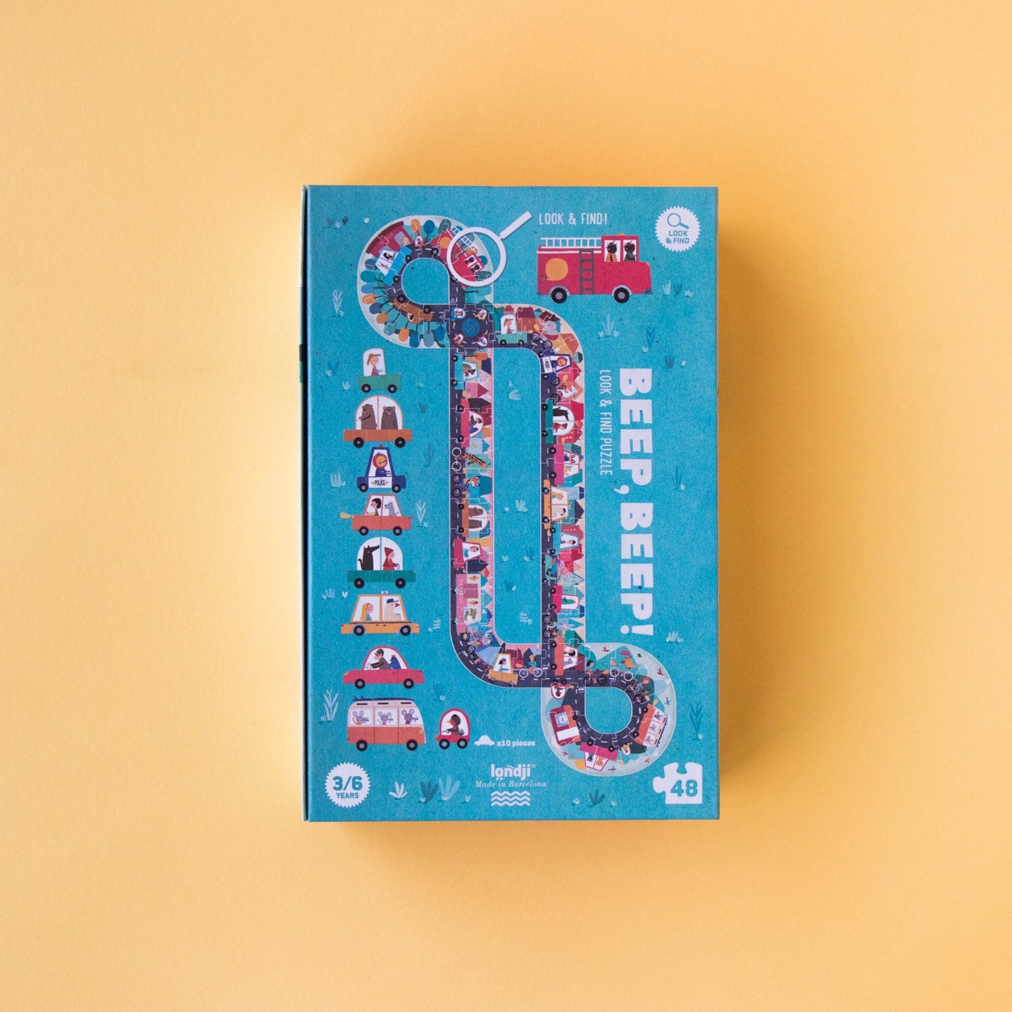 Londji BEEP BEEP! Jigsaw Puzzle | Designed by Txell Darne Jigsaw Puzzle and Game | Perfect Jigsaw Puzzle for Kids 3 Years and Older | Box Back | BeoVERDE.ie