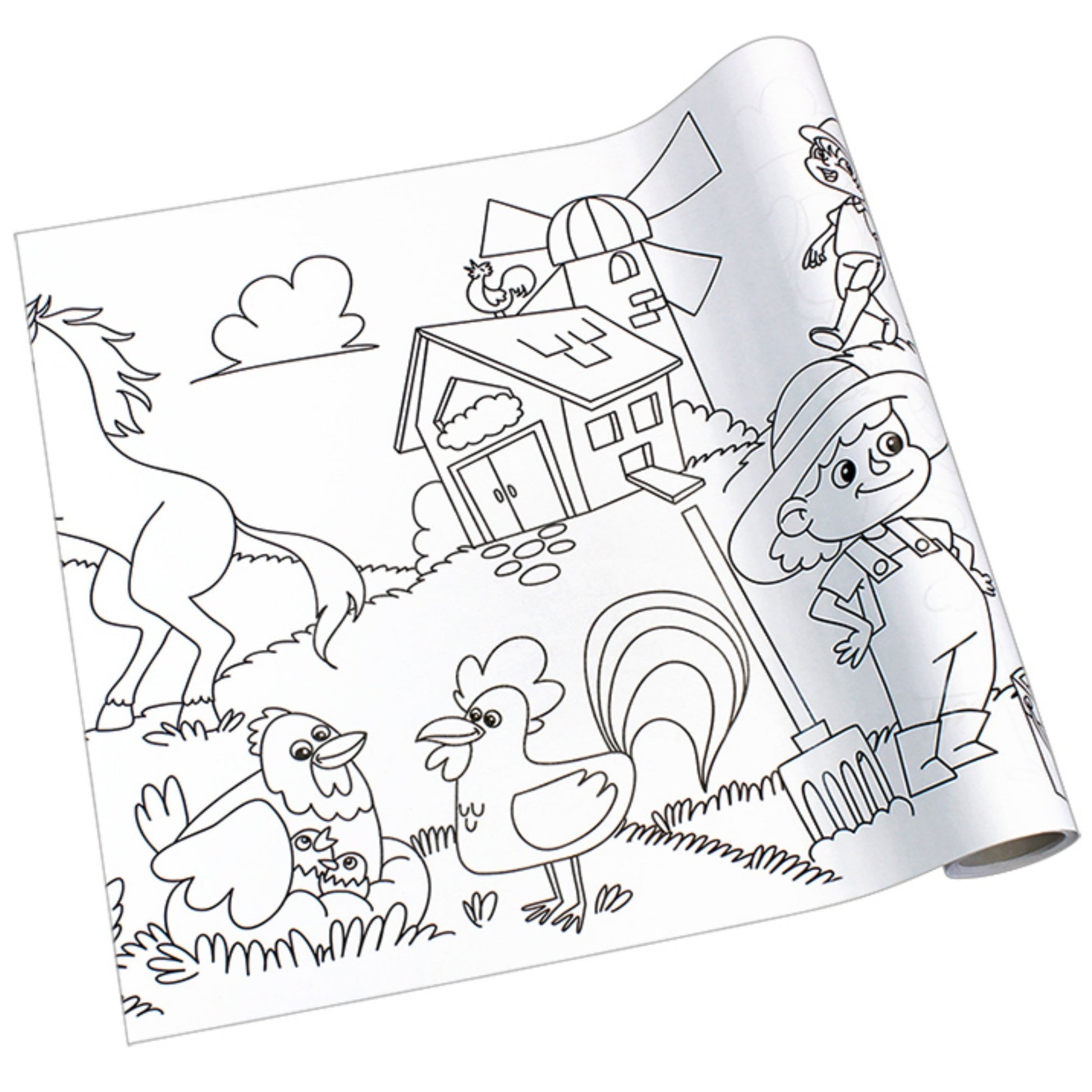 Self-Stick Colouring Book & Roll | Farm Life Adventures | Blank Sheet Partially Rolled Up | BeoVERDE.ie
