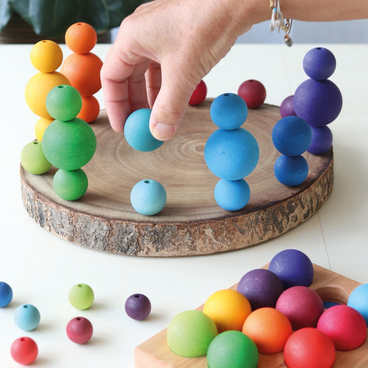 Rainbow Small Wooden Balls | 12-Piece Wooden Ball Set | Sorting & Stacking Toys for Kids