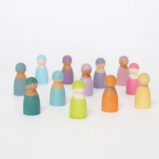 12 Pastel Friends | Wooden Toy Figures | Open-Ended Play