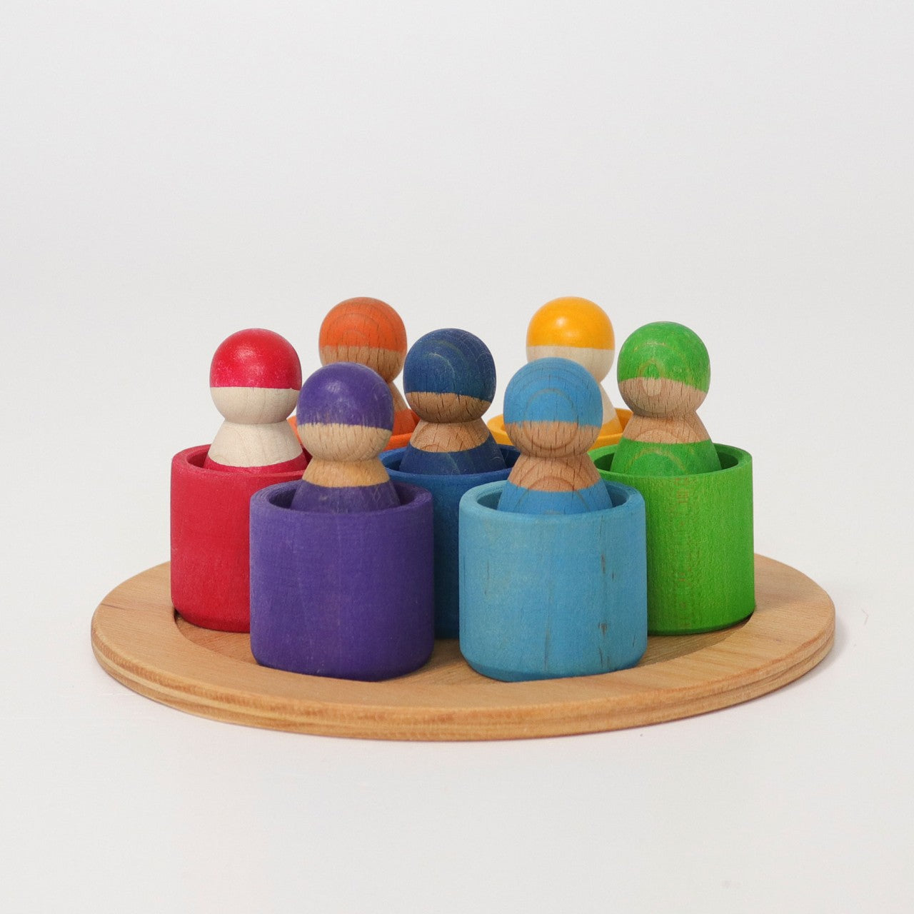 7 Rainbow Friends In Bowls | Wooden Toy Figures | Open-Ended Play