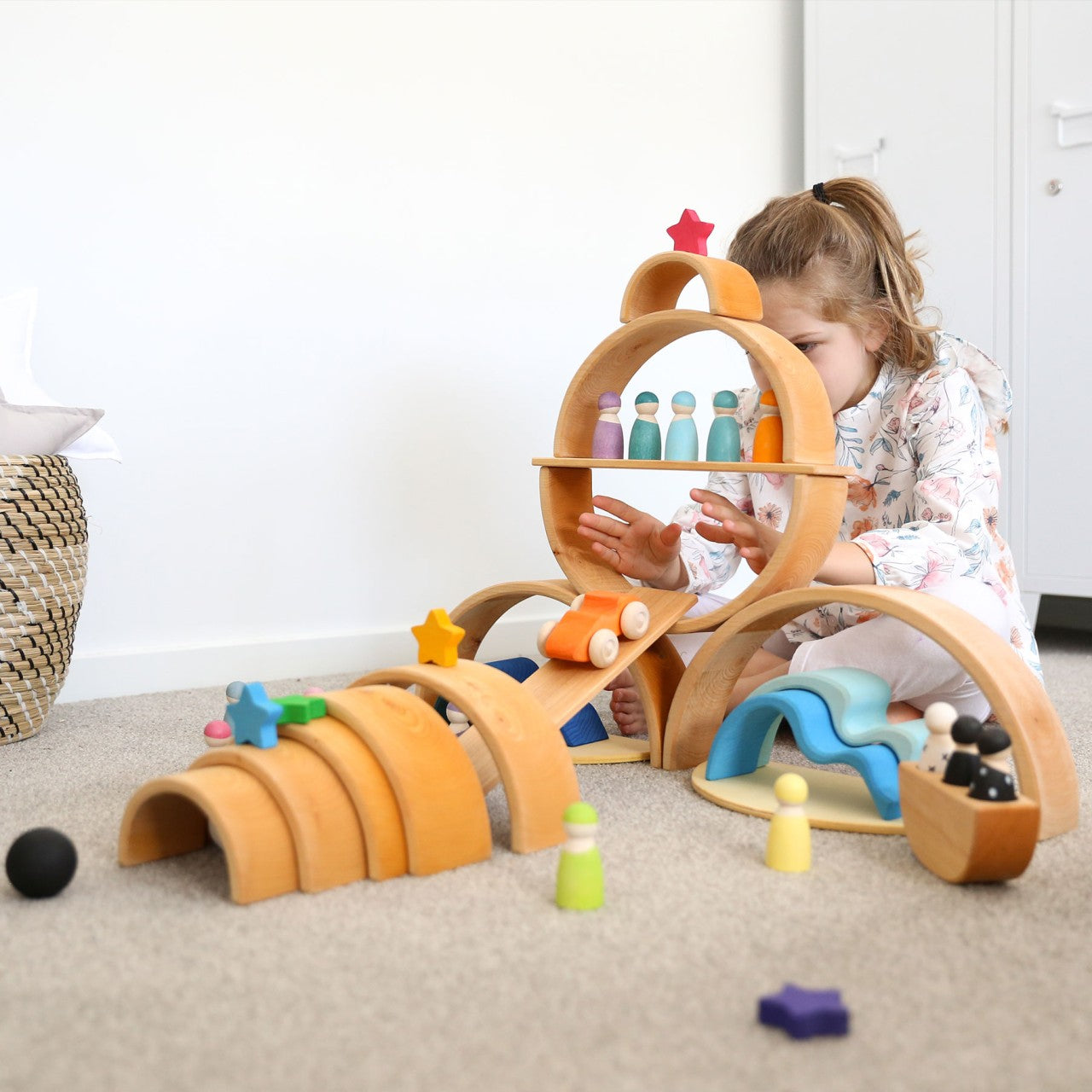 Large Natural Rainbow | 12 Pieces | Wooden Stacking Toys for Kids | Open-Ended Play