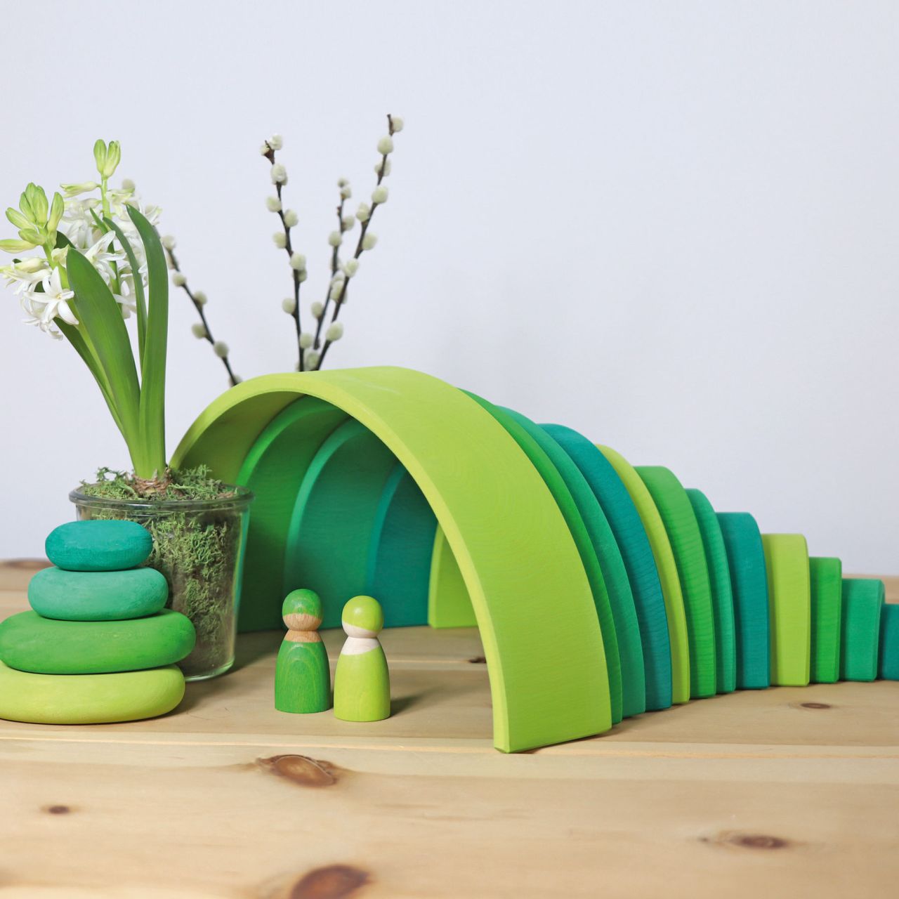 Large Meadow Green Rainbow | 12 Pieces | Wooden Stacking Toys for Kids | Open-Ended Play