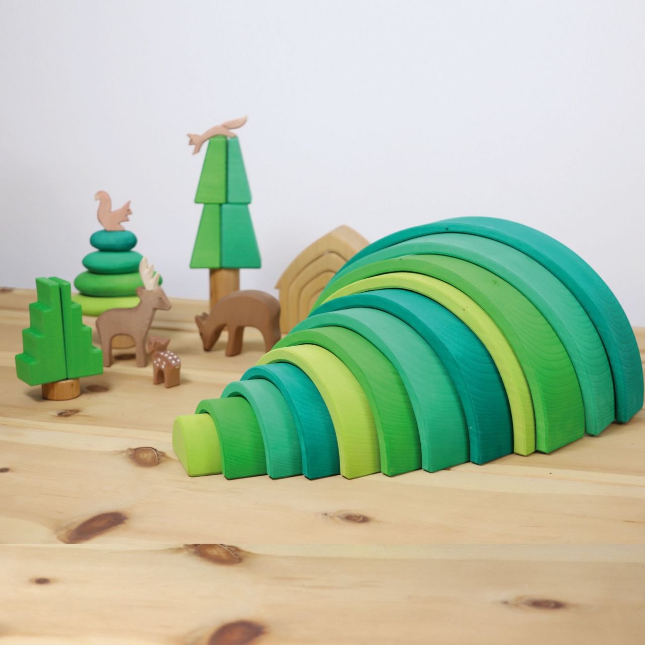 Large Forest Green Rainbow | 12 Pieces | Wooden Stacking Toys for Kids | Open-Ended Play