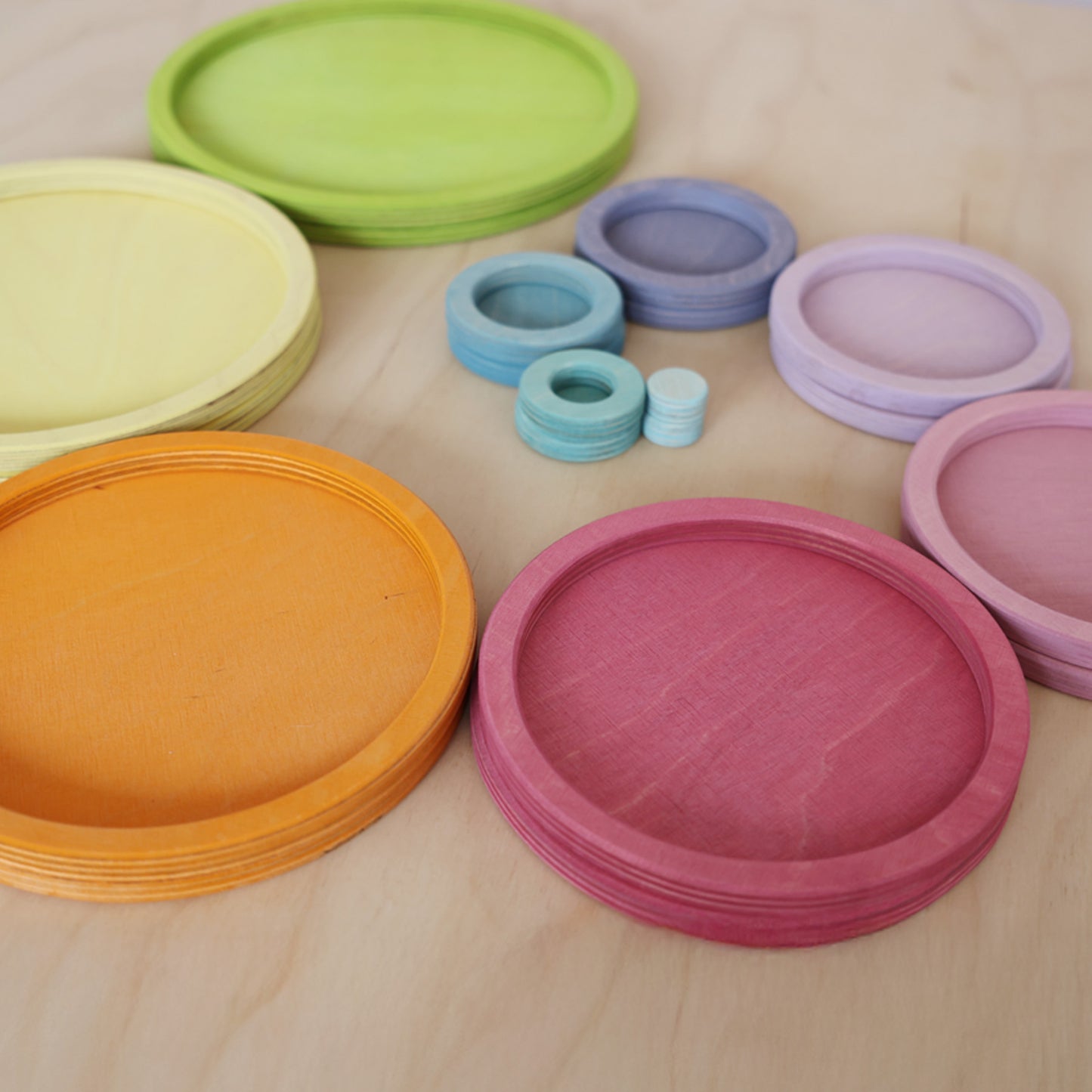 Pastel Concentric Circles and Rings | 20 Pieces | Wooden Toys for Kids | Open-Ended Play