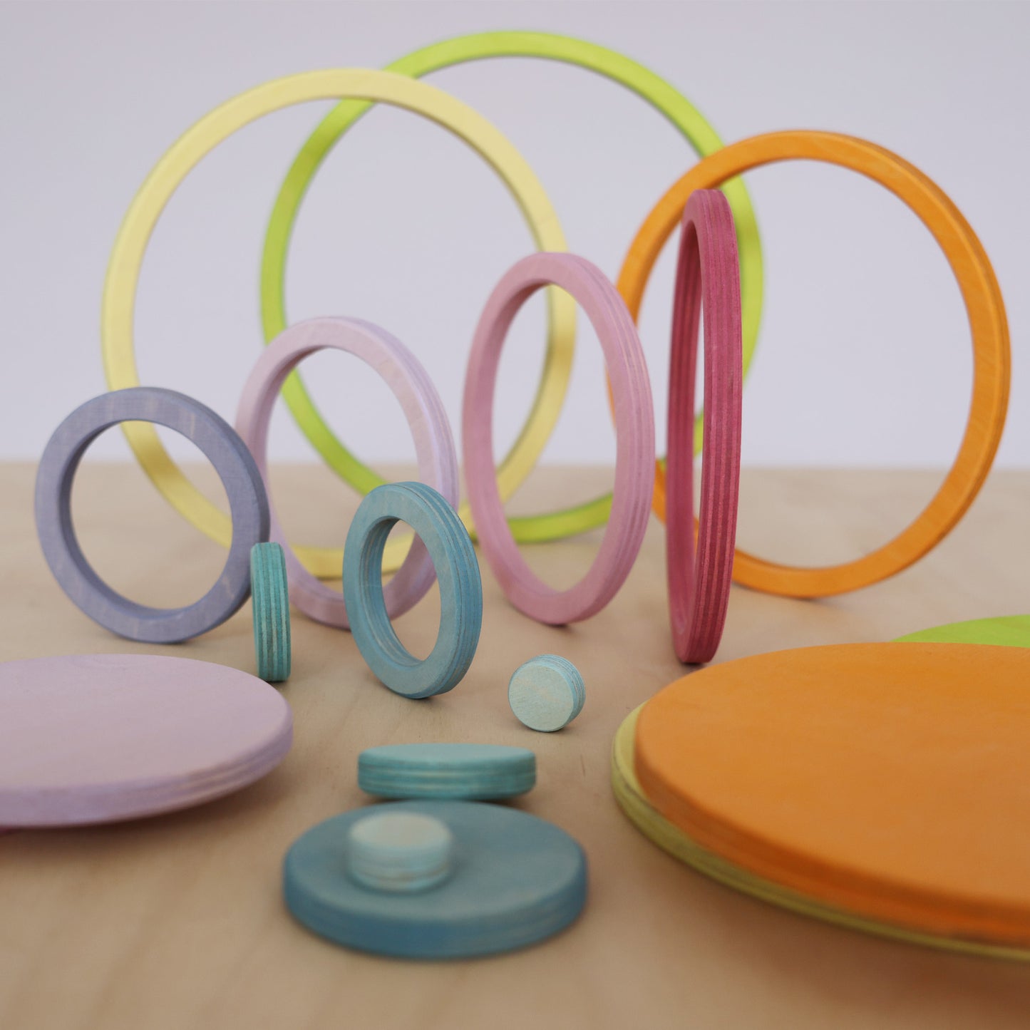 Pastel Concentric Circles and Rings | 20 Pieces | Wooden Toys for Kids | Open-Ended Play
