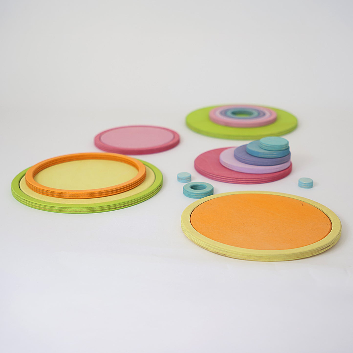 Pastel Concentric Circles and Rings | 20 Pieces | Wooden Toys for Kids | Open-Ended Play