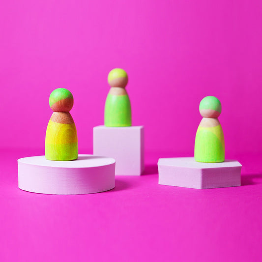 Green Neon Friends | 3 Wooden Toy Figures | Grimm's X Neon Collection