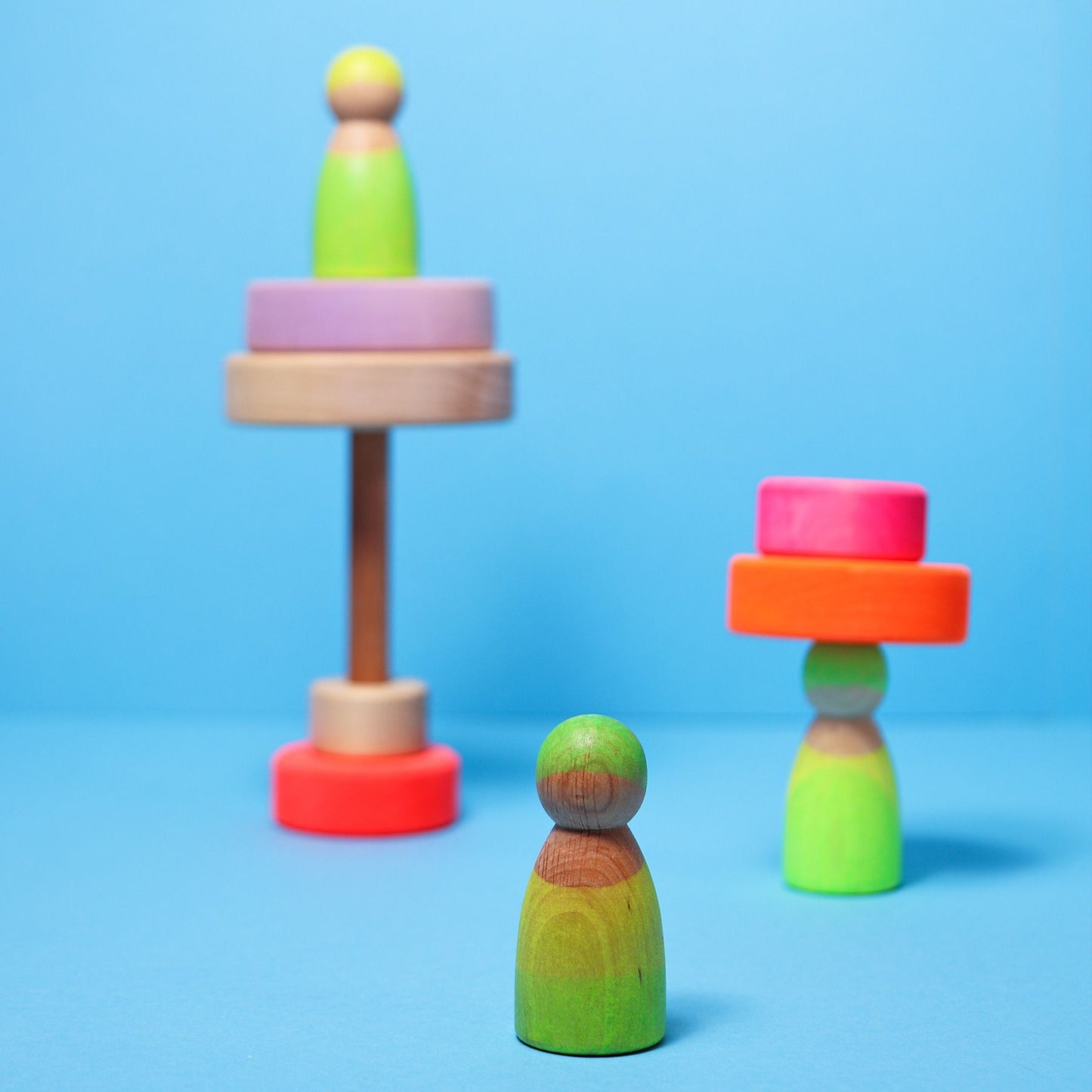 Green Neon Friends | 3 Wooden Toy Figures | Grimm's X Neon Collection