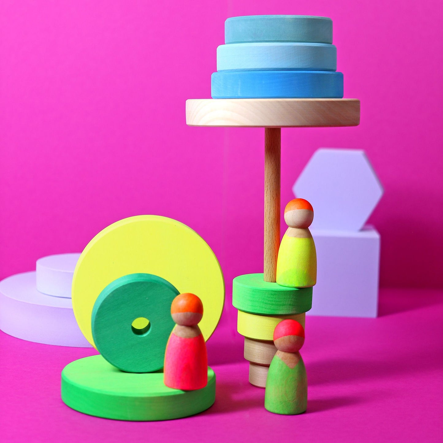 Mixed Neon Friends | 3 Wooden Toy Figures | Grimm's X Neon Collection