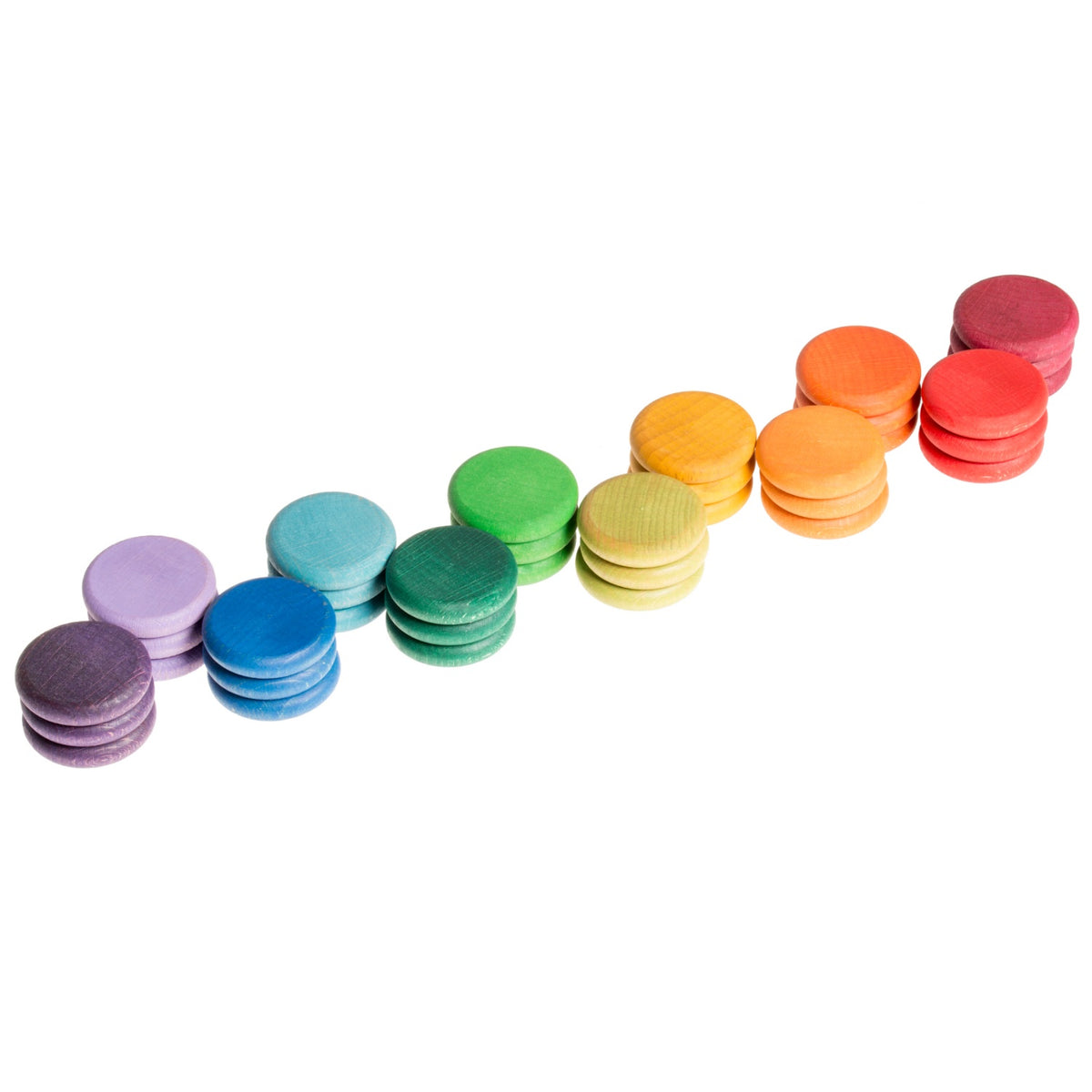 36 Coins (12 Colours) | Loose Parts | Wooden Sorting & Stacking Toy