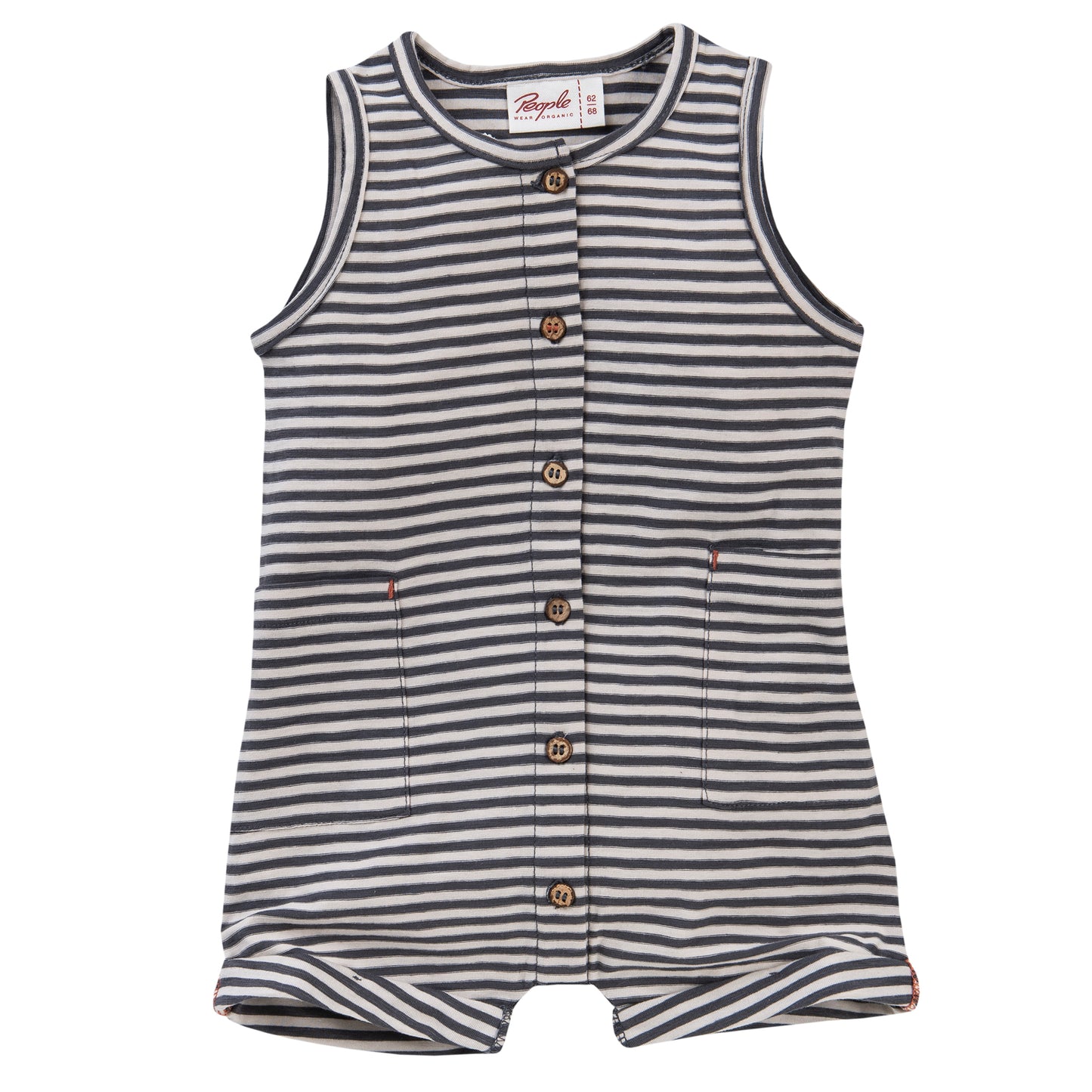 Slate-Grey Striped Sleeveless Baby & Toddler Shortie Romper | GOTS Organic Cotton