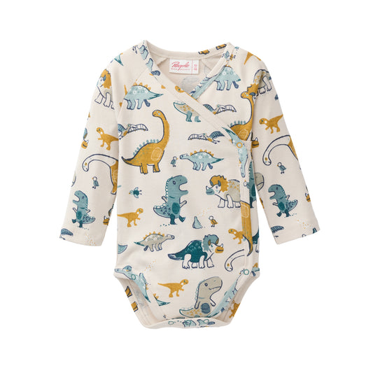 Dinosaurs | Long Sleeve Kimono Baby Bodysuit | GOTS Organic Cotton