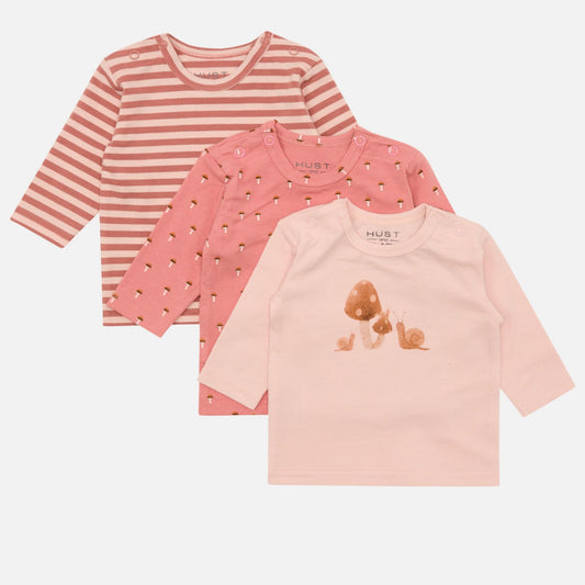 Little Farm | Peach Dust | Pack of 3 Assorted Long Sleeve Baby Top | GOTS Organic Cotton