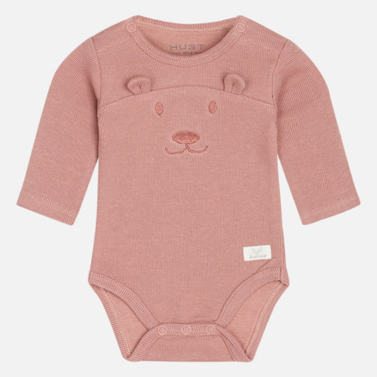 Teddy Bear | Ash Rose | Long Sleeve Baby Bodysuit | GOTS Organic Cotton