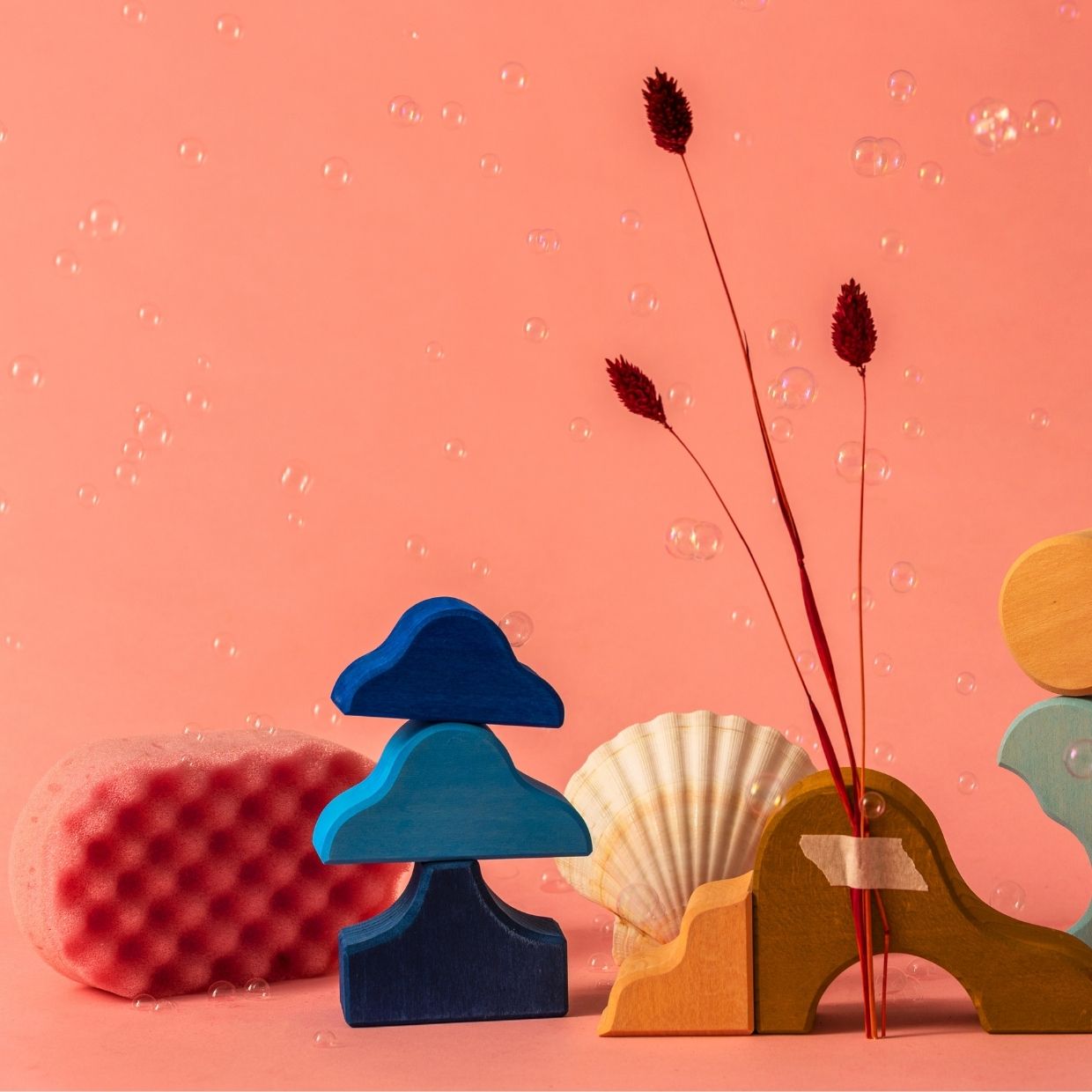 Small Building Set - Wave | Tiny Art Collection | Wooden Building Toy Set