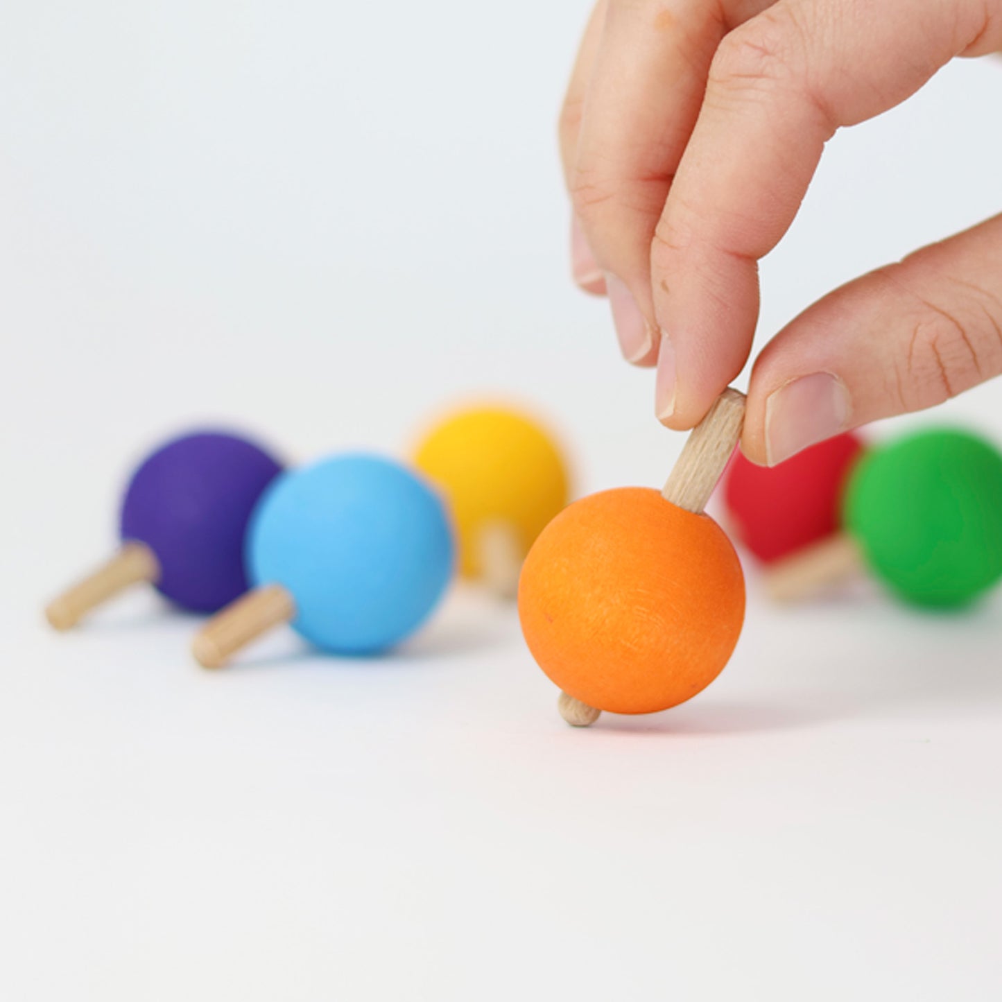 Rainbow Spinning Tops | 6 Pieces | Wooden Toys for Kids | Open-Ended Play
