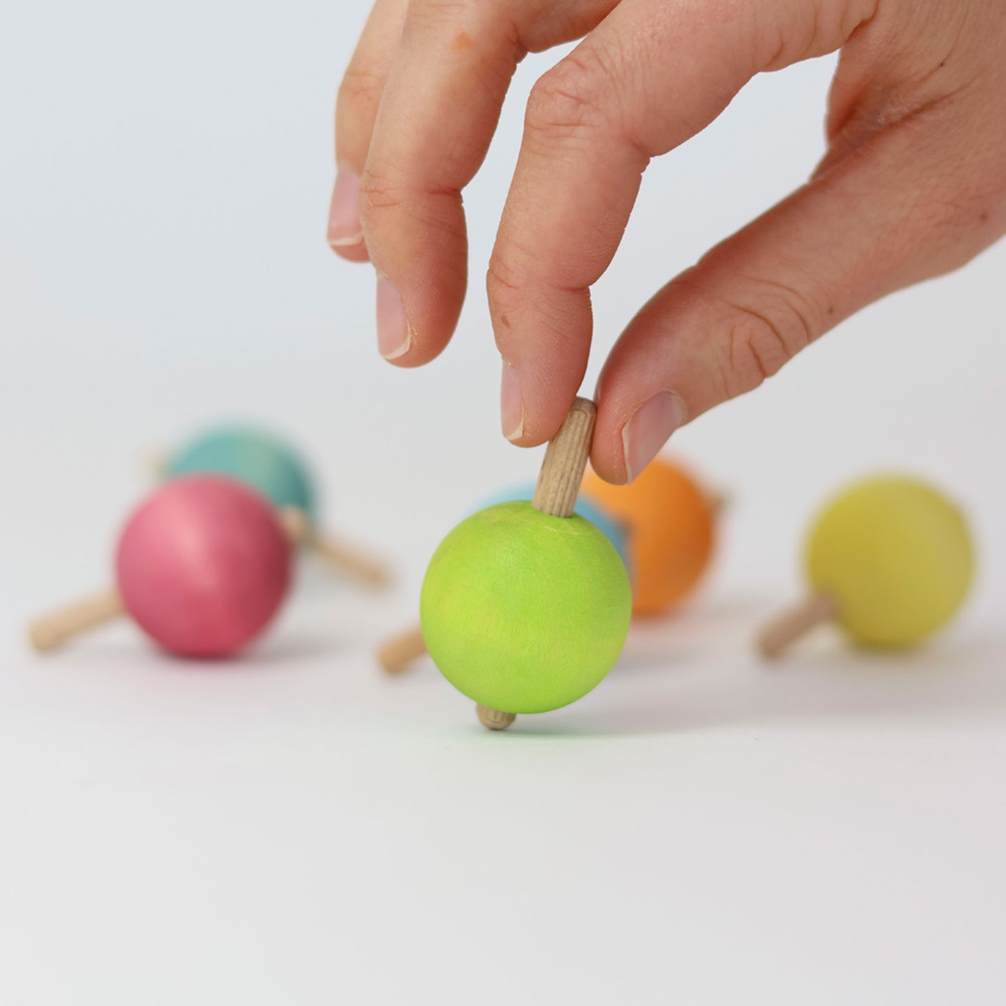 Pastel Spinning Tops | 6 Pieces | Wooden Toys for Kids | Open-Ended Play