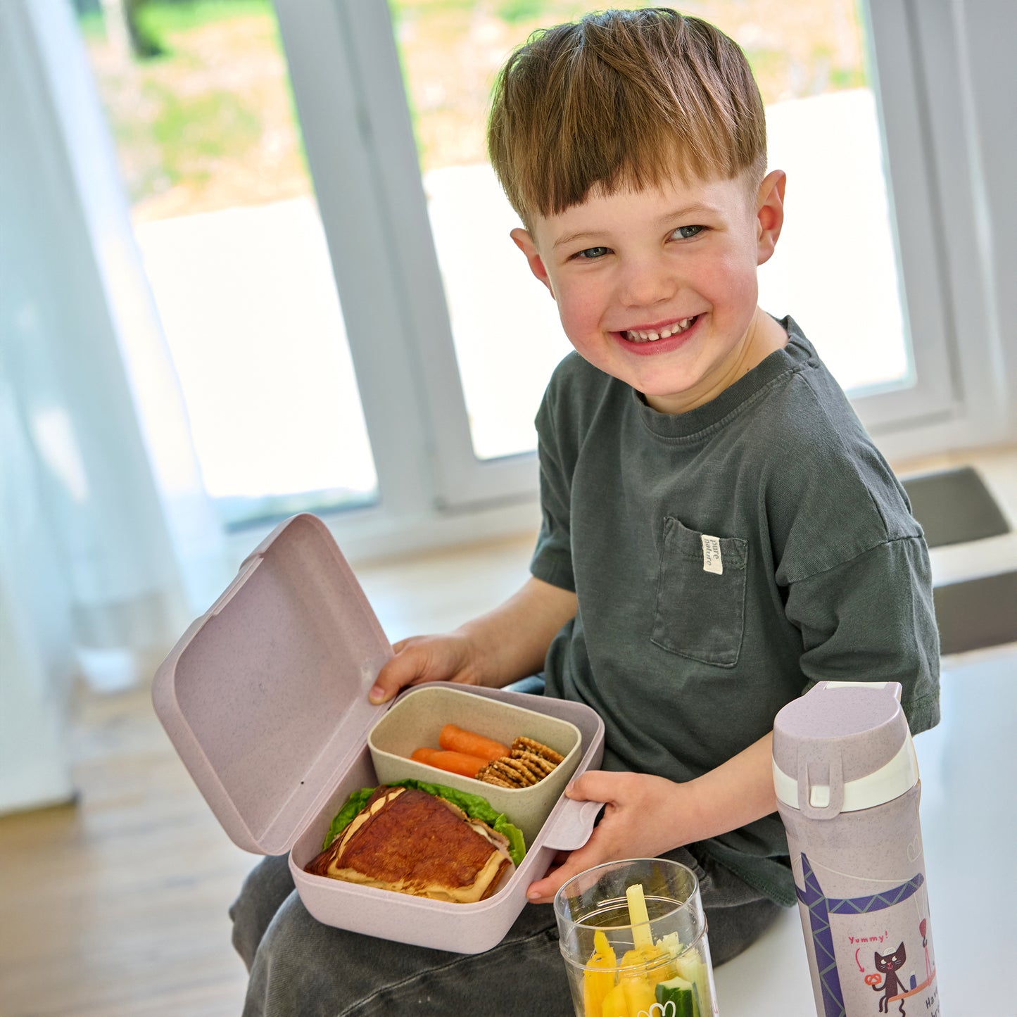 Trucks | Kids Lunch Box - Organic Purple Grey | Organic Bio-Circular | Made in Germany