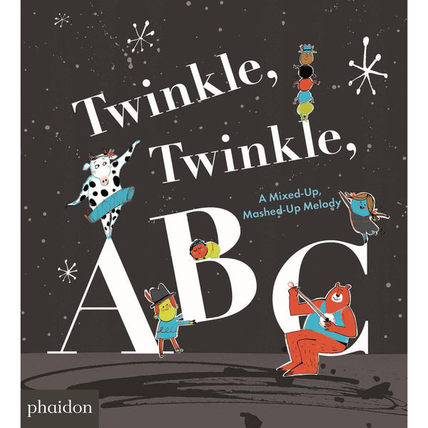 Book cover of 'Twinkle, Twinkle, ABC' with colorful illustrations and large white letters on a dark background.
