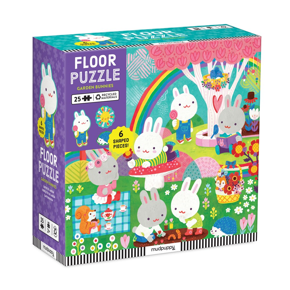 Garden Bunnies | 25 Piece Floor Jigsaw Puzzle with Animal Shaped Pieces