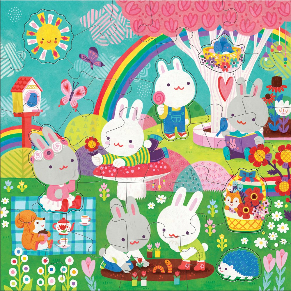 Garden Bunnies | 25 Piece Floor Jigsaw Puzzle with Animal Shaped Pieces