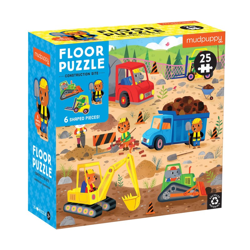 Construction Site | 25 Piece Floor Jigsaw Puzzle with Animal Shaped Pieces