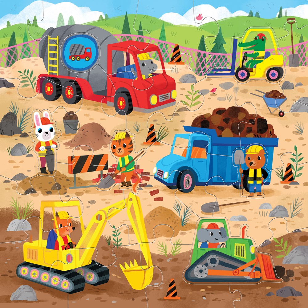 Construction Site | 25 Piece Floor Jigsaw Puzzle with Animal Shaped Pieces