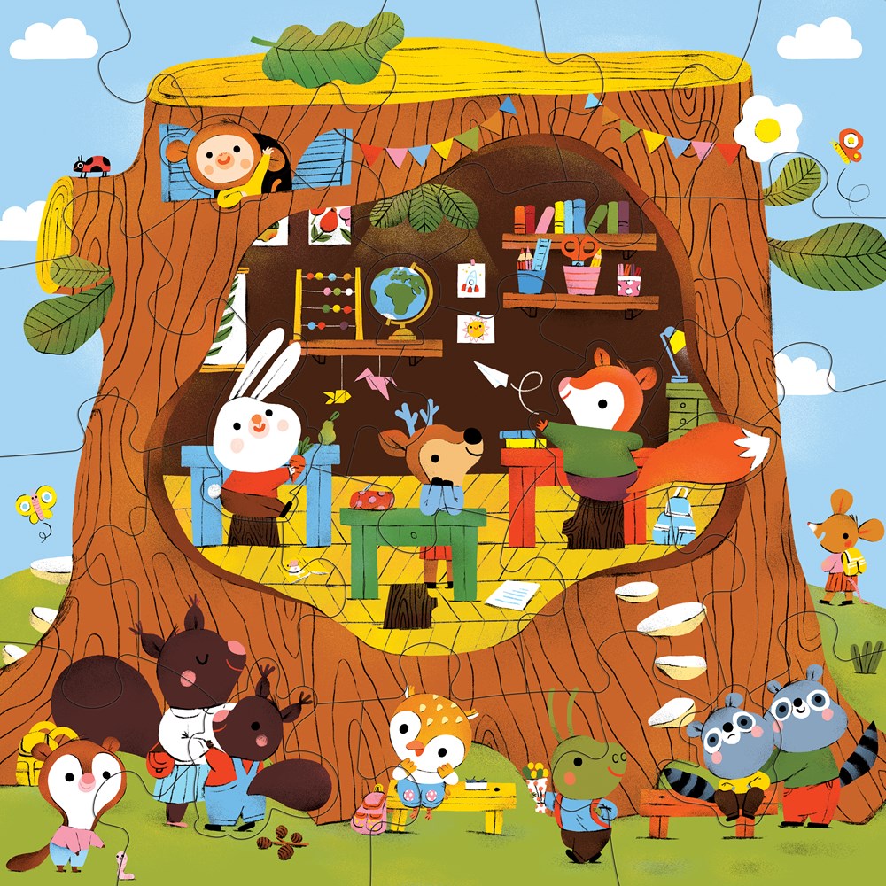 Forest School | 25 Piece Floor Jigsaw Puzzle with Animal Shaped Pieces