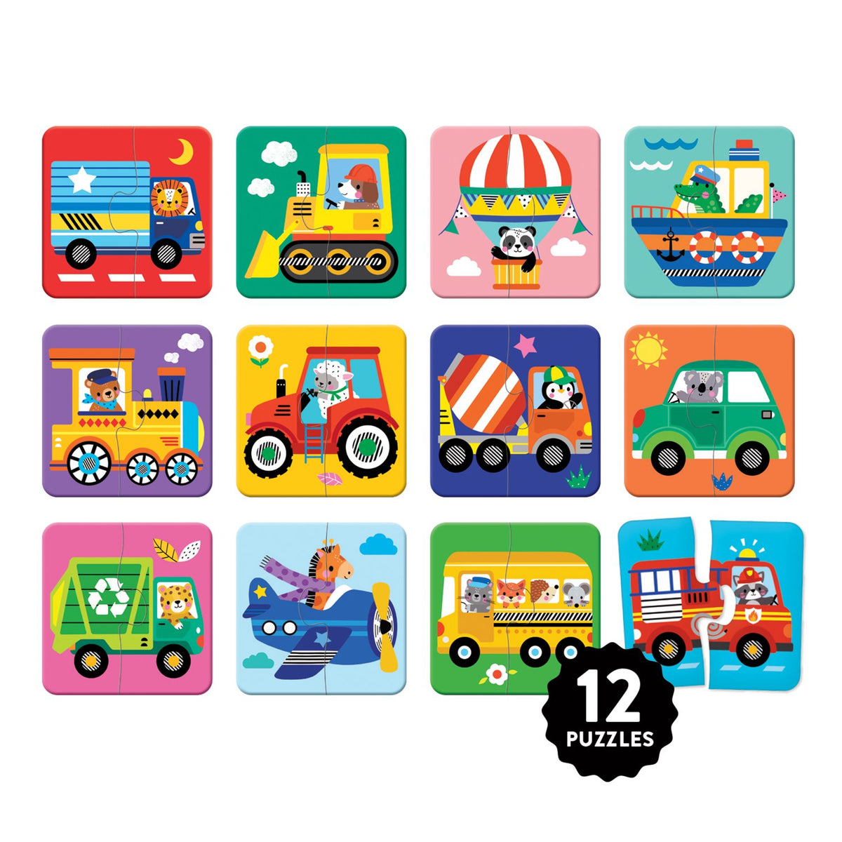 Sample pages (4) from 'My First Vehicles 2 Piece Match-up Puzzles' by Mudpuppy and Wendy Kendall - children's jigsaw
