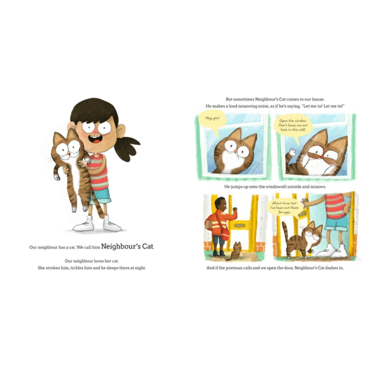 Sample pages (2) from 'Neighbour's Cat' by Michael Rosen and Alex Willmore - preschool paperback