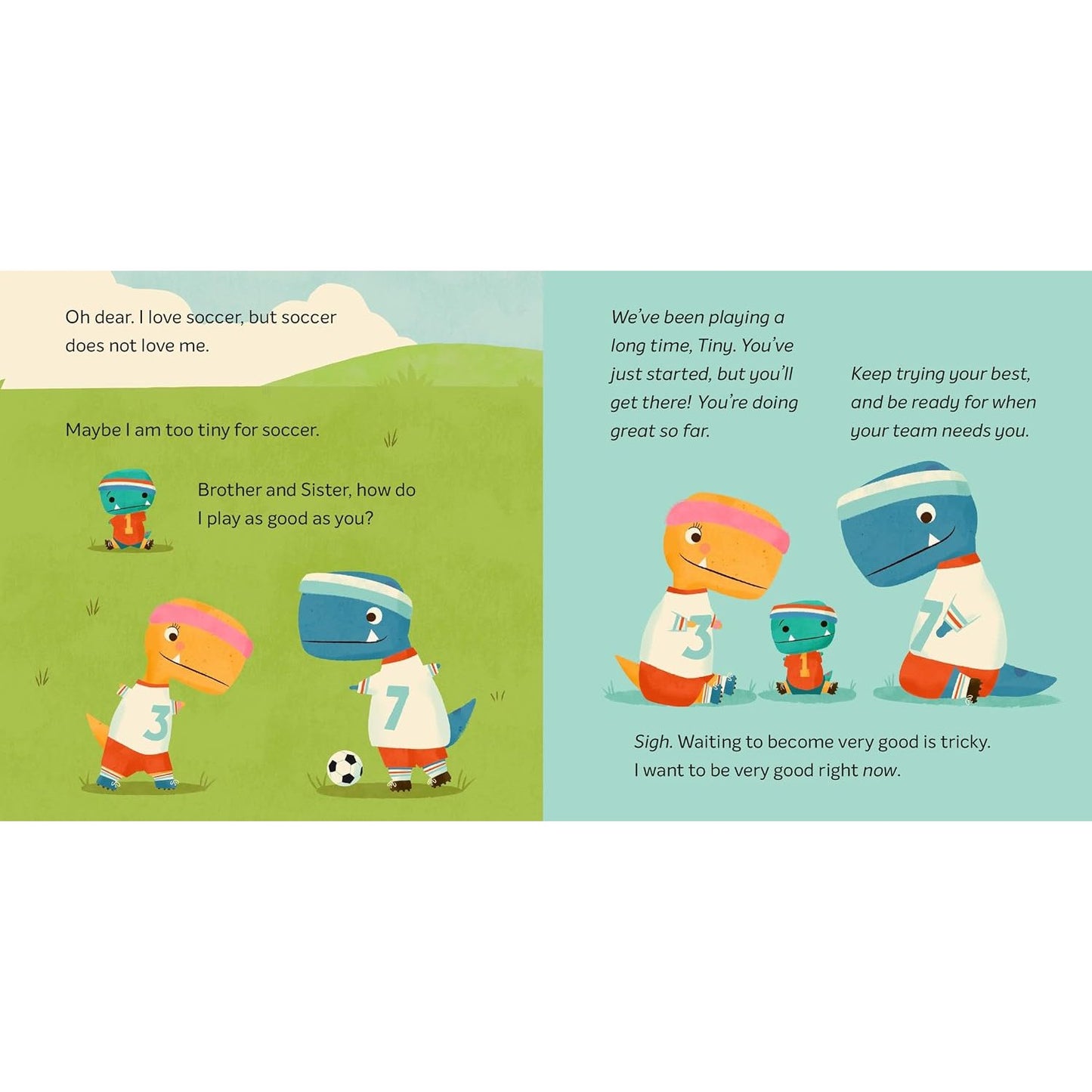 Tiny T. Rex Tries Soccer - Includes Stickers Inside! | Hardcover | Children's Story Book