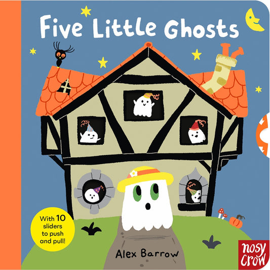 Toddler board book cover: 'Five Little Ghosts' by Alex Barrow