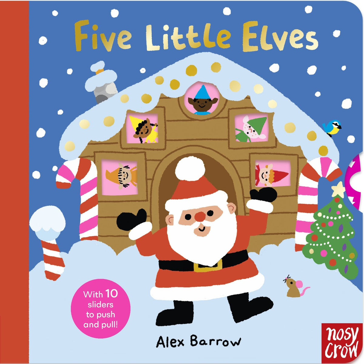 Children's board book cover: 'Five Little Elves' by Alex Barrow