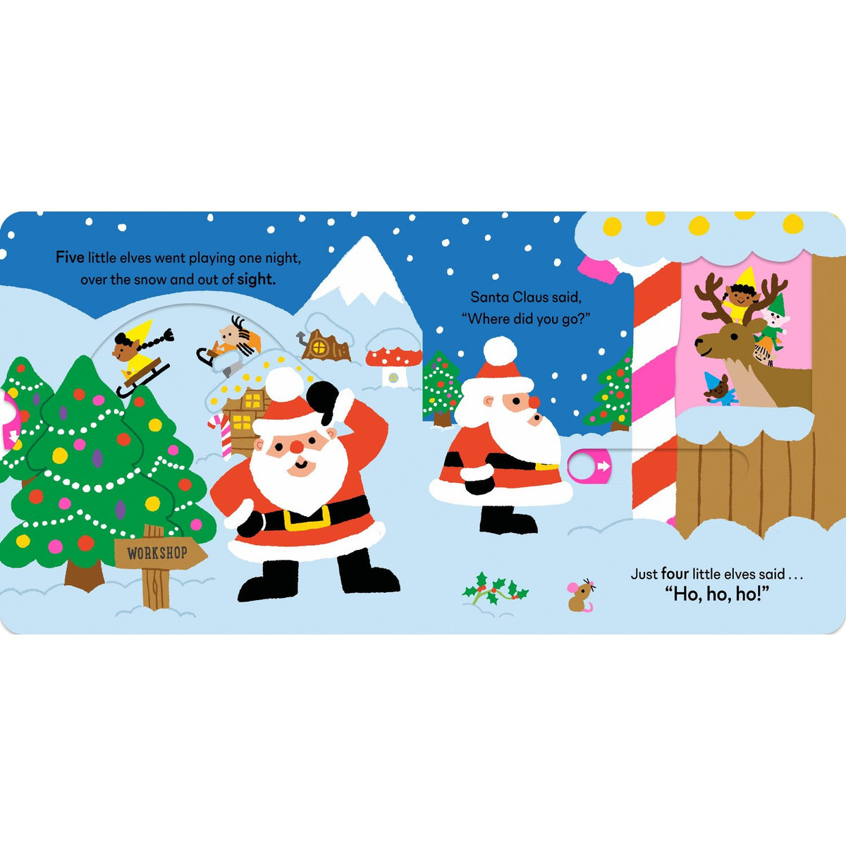 Sample pages (4) from 'Five Little Elves' by Alex Barrow - children's board book