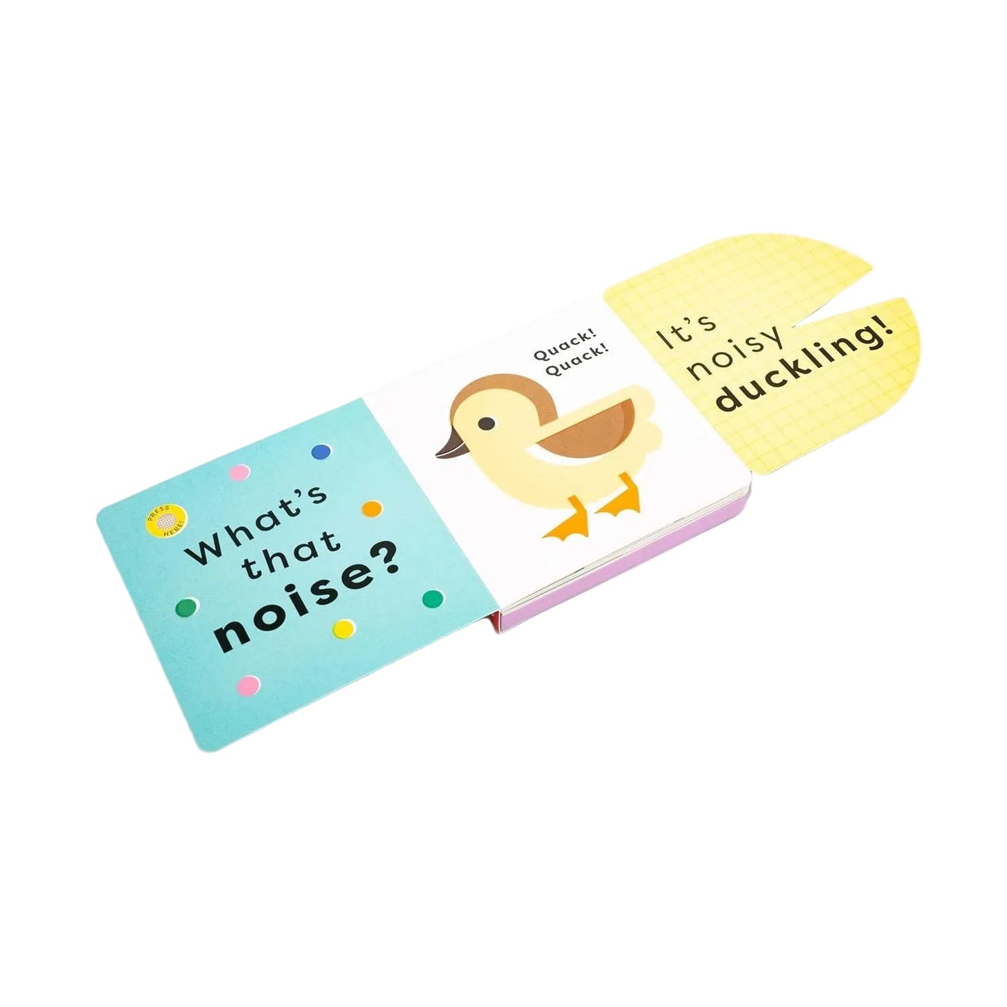 Children's book with a duck illustration and text on a white background