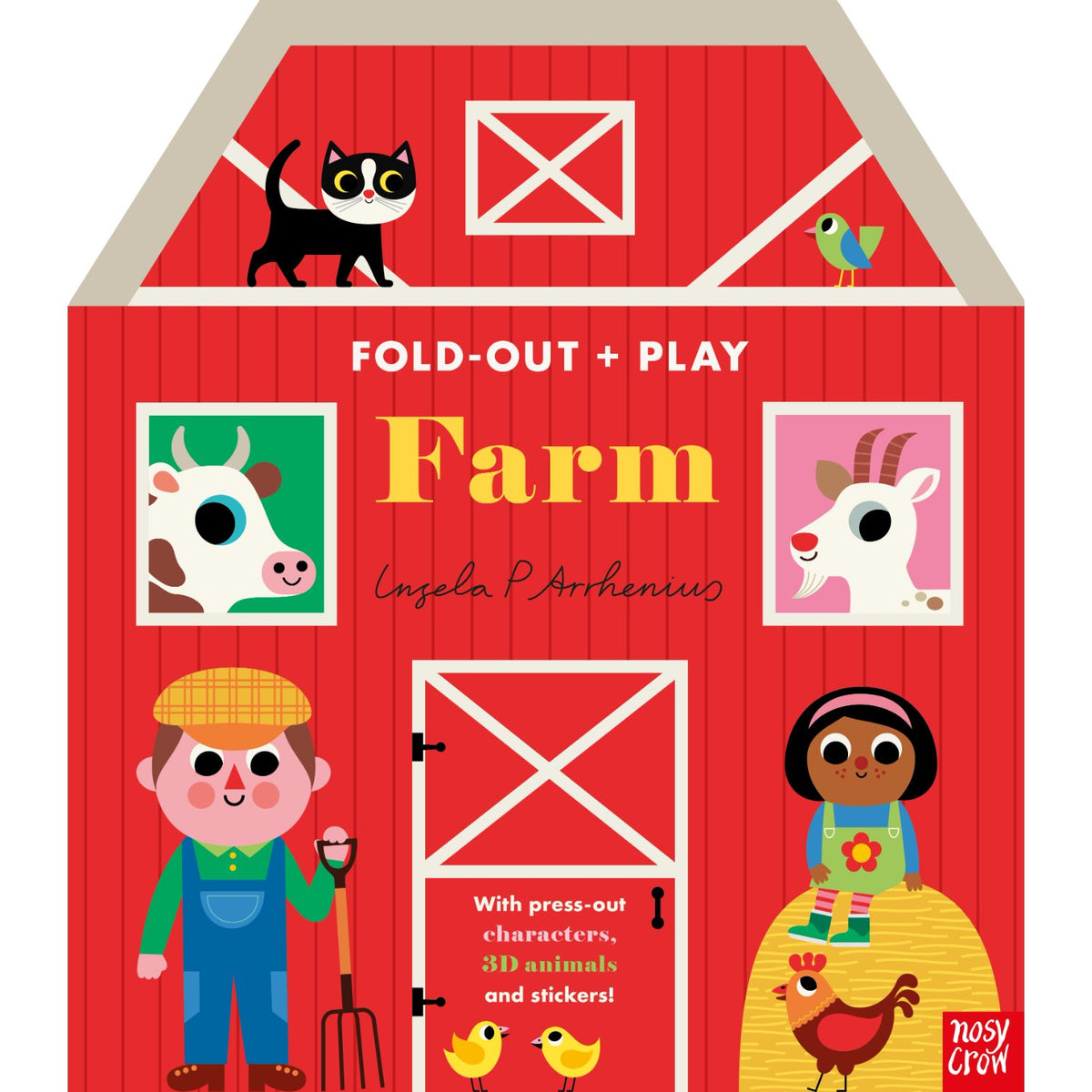 Preschool board book cover: 'Fold-Out + Play: Farm' by Ingela P Arrhenius