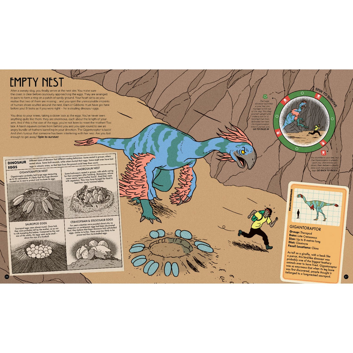 Sample pages (4) from 'Spin to Survive: Dinosaur Island' by Emily Hawkins and Ruby Fresson - children's novelty book