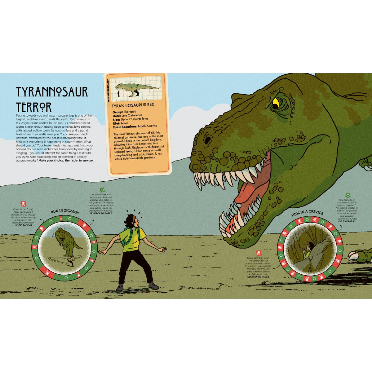 Sample pages (5) from 'Spin to Survive: Dinosaur Island' by Emily Hawkins and Ruby Fresson - children's novelty book