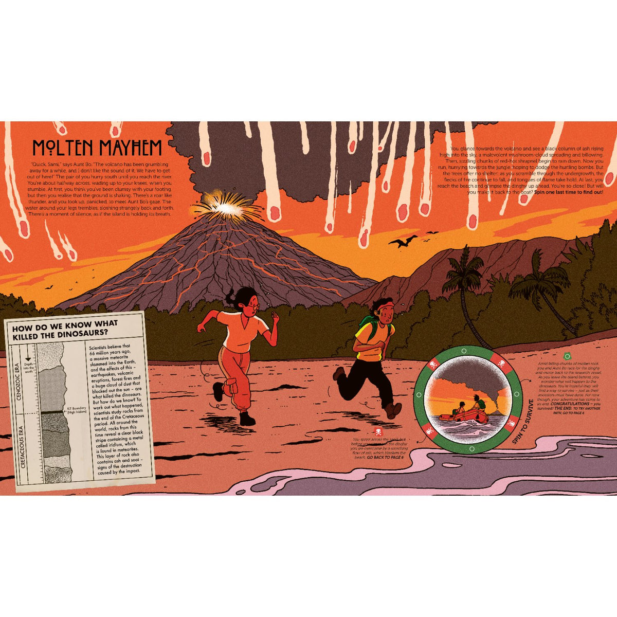 Sample pages (6) from 'Spin to Survive: Dinosaur Island' by Emily Hawkins and Ruby Fresson - children's novelty book
