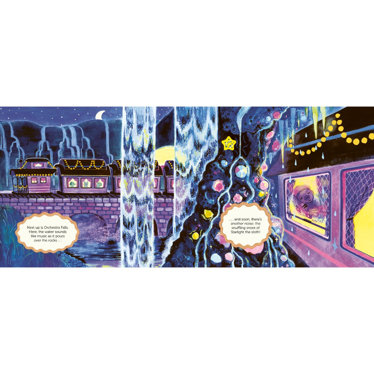 Sample pages (5) from 'Sleepy Soundbook: The Magic Bedtime Train Ride' by Lauren Degraaf - preschool hardcover