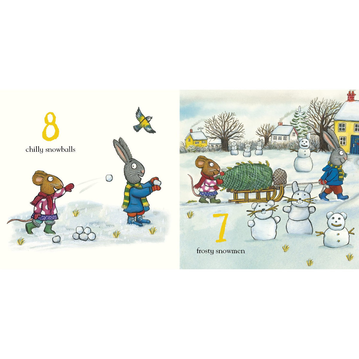 Sample pages (3) from 'Pip and Posy: The 12 Days of Christmas' by Jennifer Renn and Axel Scheffler - toddler board book