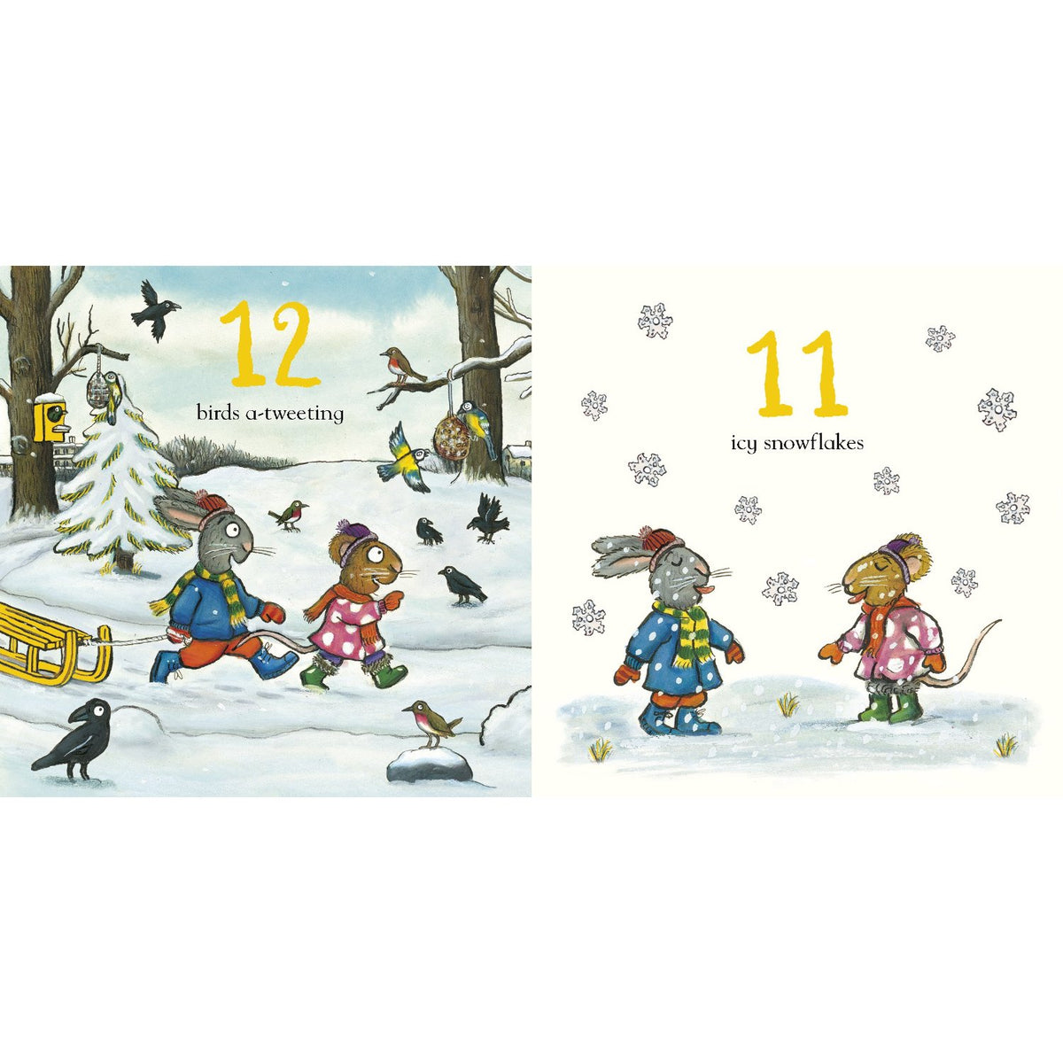 Sample pages (5) from 'Pip and Posy: The 12 Days of Christmas' by Jennifer Renn and Axel Scheffler - toddler board book
